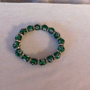 Ladies Emerald Green Glass Beaded Bracelet